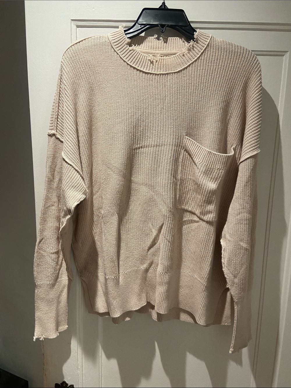 pistola Cream Distressed Crewneck Sweater with Pocket